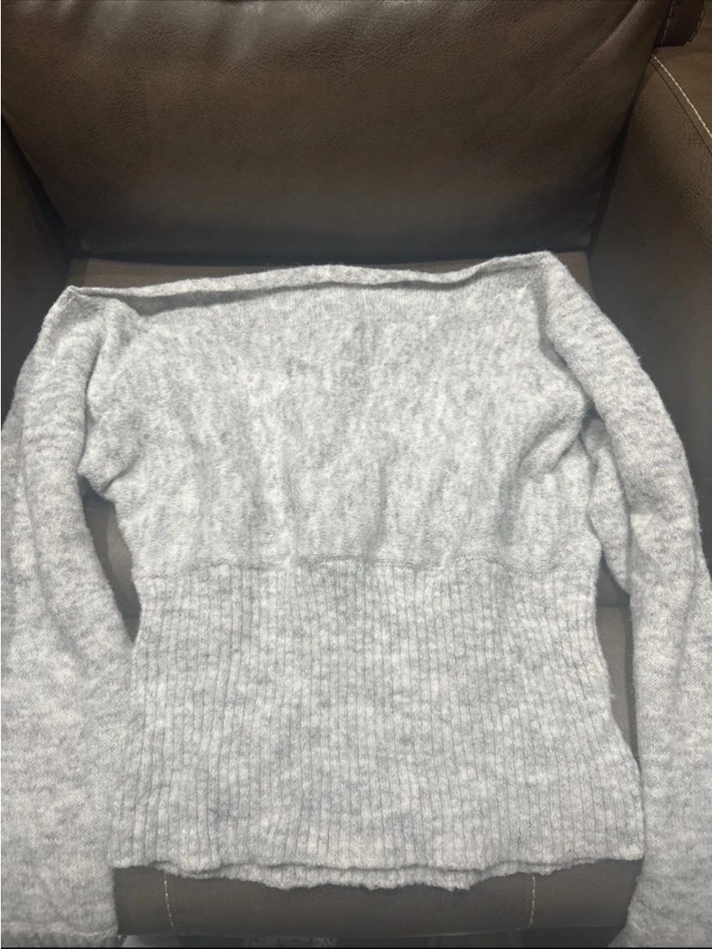 SHEIN Light Gray Off-Shoulder Ribbed Waist Sweater